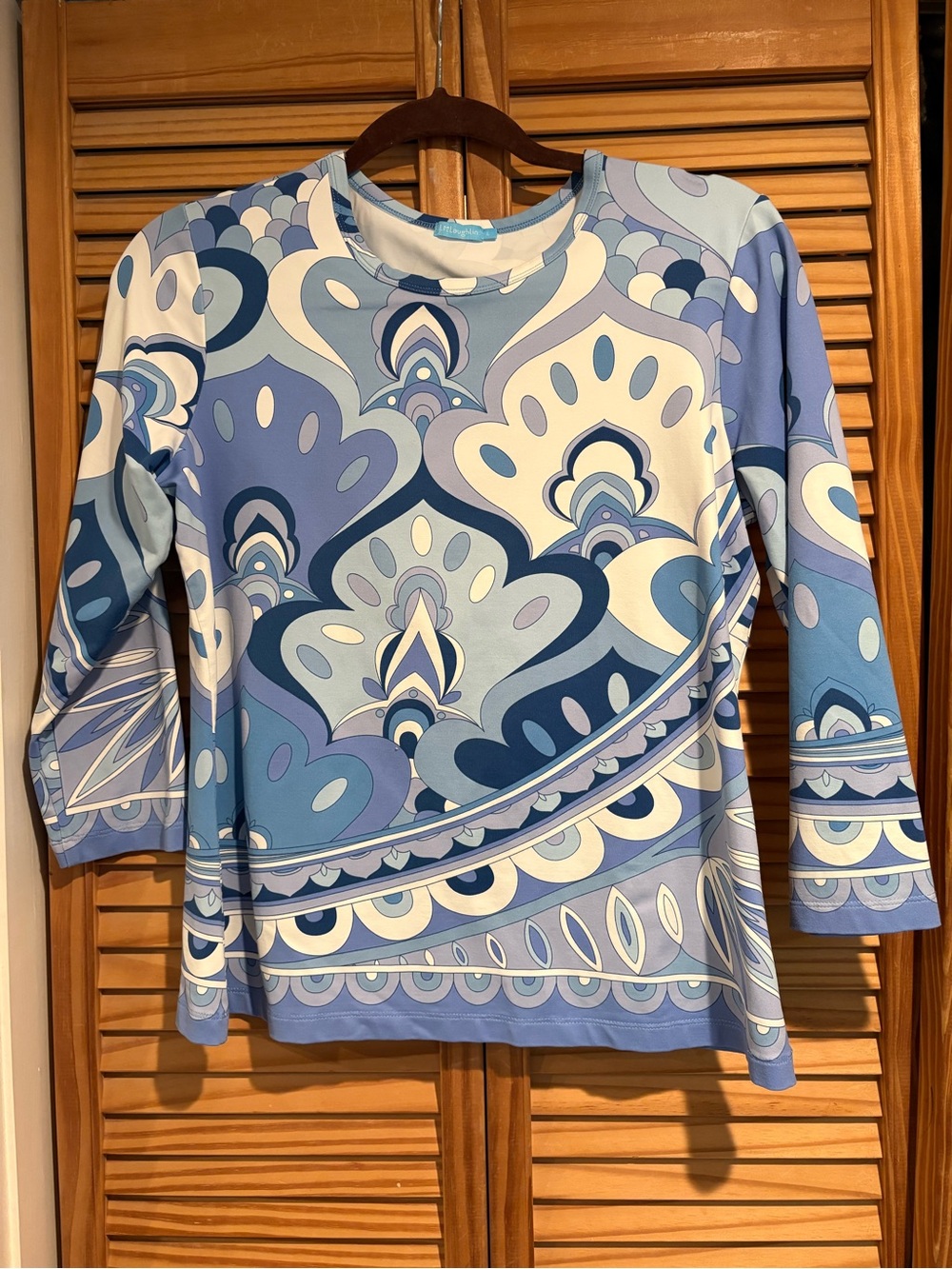 J. McLaughlin Paisley Print 3/4 Sleeve Shirt Summer Top Resortwear Beach